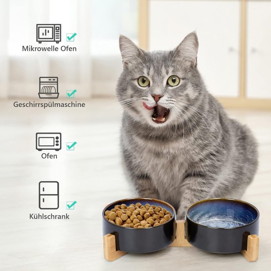 SPUNKYJUNKY Ceramic Double Dog Feeding Bowl with Bamboo Stand, for Cats and Dogs (400 ml, Grey 2) SPUNKYJUNKY Ceramic Double Dog Feeding Bowl with Bamboo Stand, for Cats and Dogs (400 ml, Grey 2)