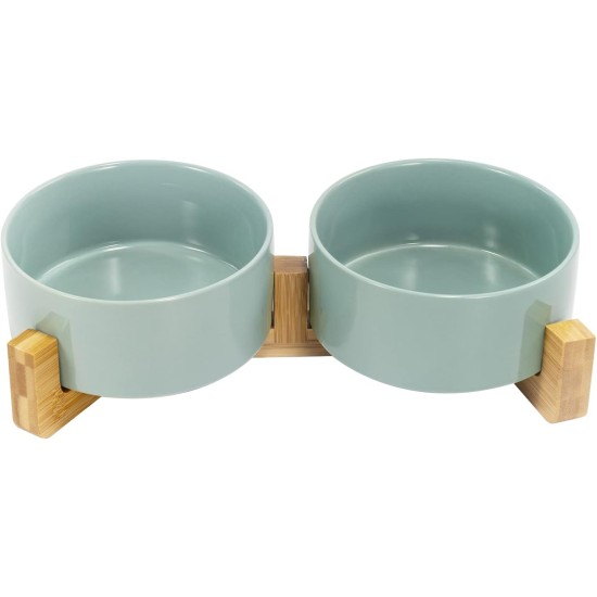 SPUNKYJUNKY Ceramic Double Dog Feeding Bowl with Bamboo Stand, for Cats and Dogs (400 ml, Grey 2) SPUNKYJUNKY Ceramic Double Dog Feeding Bowl with Bamboo Stand, for Cats and Dogs (400 ml, Grey 2)