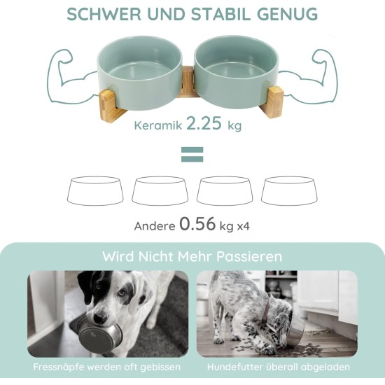 SPUNKYJUNKY Ceramic Double Dog Feeding Bowl with Bamboo Stand, for Cats and Dogs (400 ml, Grey 2) SPUNKYJUNKY Ceramic Double Dog Feeding Bowl with Bamboo Stand, for Cats and Dogs (400 ml, Grey 2)