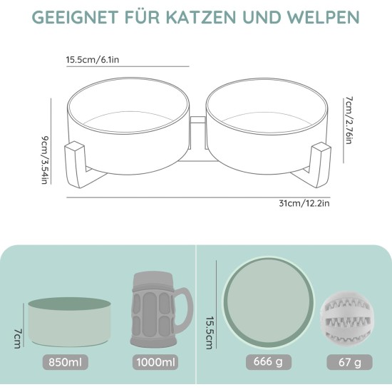 SPUNKYJUNKY Ceramic Double Dog Feeding Bowl with Bamboo Stand, for Cats and Dogs (400 ml, Grey 2) SPUNKYJUNKY Ceramic Double Dog Feeding Bowl with Bamboo Stand, for Cats and Dogs (400 ml, Grey 2)