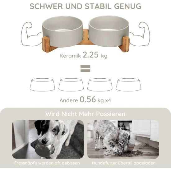 SPUNKYJUNKY Ceramic Double Dog Feeding Bowl with Bamboo Stand, for Cats and Dogs (400 ml, Grey 2) SPUNKYJUNKY Ceramic Double Dog Feeding Bowl with Bamboo Stand, for Cats and Dogs (400 ml, Grey 2)