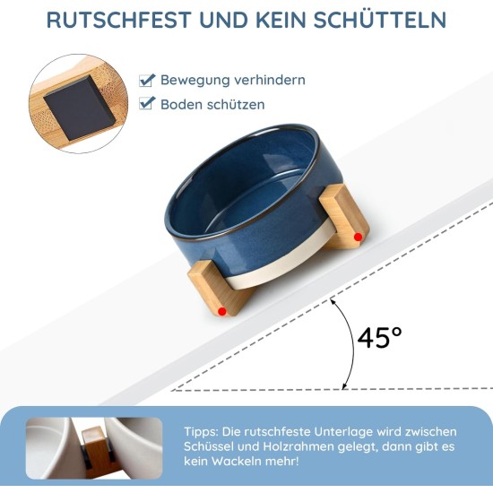 SPUNKYJUNKY Ceramic Double Dog Feeding Bowl with Bamboo Stand, for Cats and Dogs (400 ml, Grey 2) SPUNKYJUNKY Ceramic Double Dog Feeding Bowl with Bamboo Stand, for Cats and Dogs (400 ml, Grey 2)