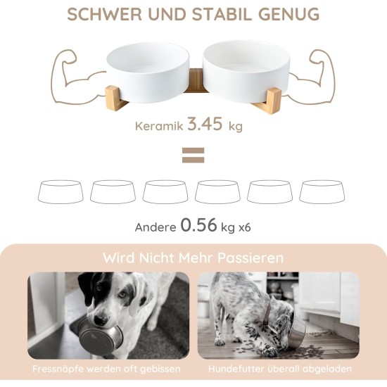 SPUNKYJUNKY Ceramic Double Dog Feeding Bowl with Bamboo Stand, for Cats and Dogs (400 ml, Grey 2) SPUNKYJUNKY Ceramic Double Dog Feeding Bowl with Bamboo Stand, for Cats and Dogs (400 ml, Grey 2)