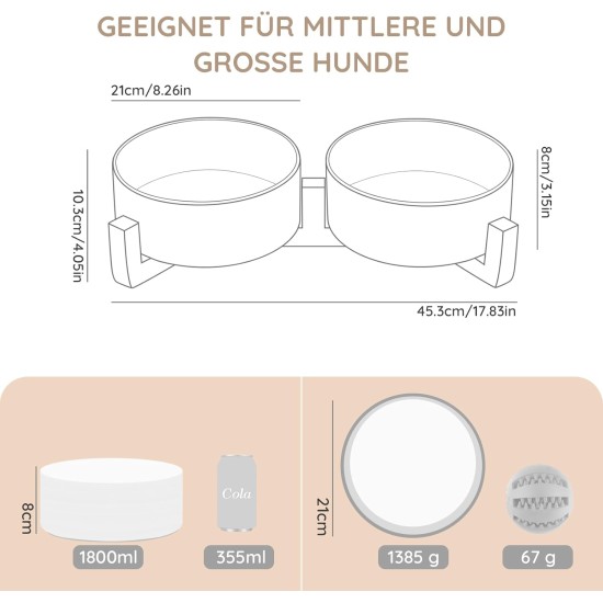 SPUNKYJUNKY Ceramic Double Dog Feeding Bowl with Bamboo Stand, for Cats and Dogs (400 ml, Grey 2) SPUNKYJUNKY Ceramic Double Dog Feeding Bowl with Bamboo Stand, for Cats and Dogs (400 ml, Grey 2)