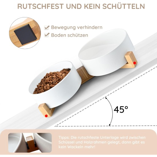 SPUNKYJUNKY Ceramic Double Dog Feeding Bowl with Bamboo Stand, for Cats and Dogs (400 ml, Grey 2) SPUNKYJUNKY Ceramic Double Dog Feeding Bowl with Bamboo Stand, for Cats and Dogs (400 ml, Grey 2)