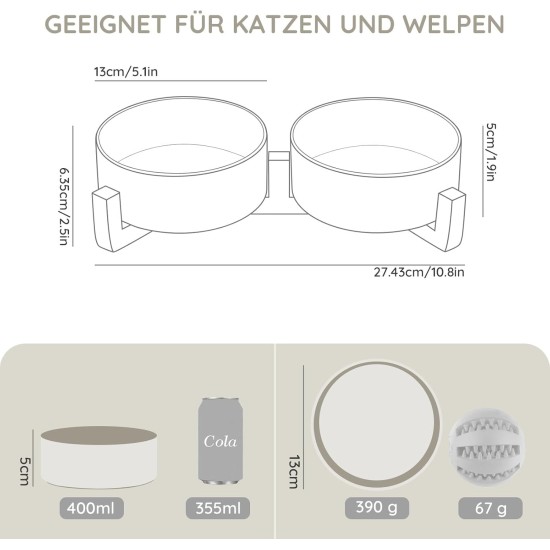 SPUNKYJUNKY Ceramic Double Dog Feeding Bowl with Bamboo Stand, for Cats and Dogs (400 ml, Grey 2) SPUNKYJUNKY Ceramic Double Dog Feeding Bowl with Bamboo Stand, for Cats and Dogs (400 ml, Grey 2)