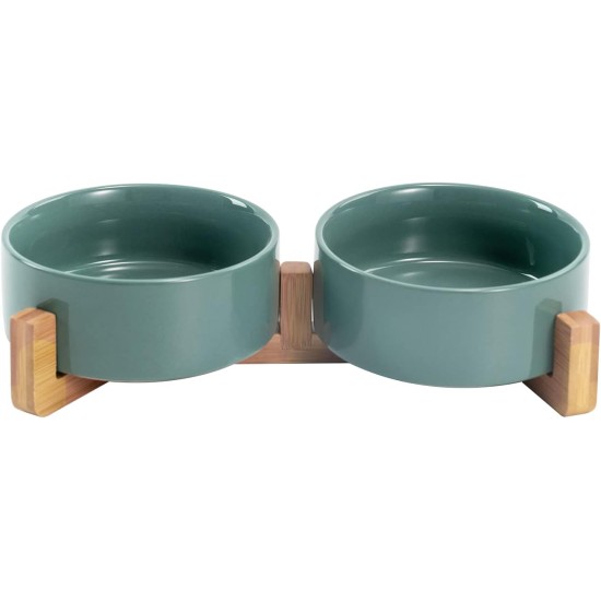 SPUNKYJUNKY Ceramic Double Dog Feeding Bowl with Bamboo Stand, for Cats and Dogs (400 ml, Grey 2) SPUNKYJUNKY Ceramic Double Dog Feeding Bowl with Bamboo Stand, for Cats and Dogs (400 ml, Grey 2)