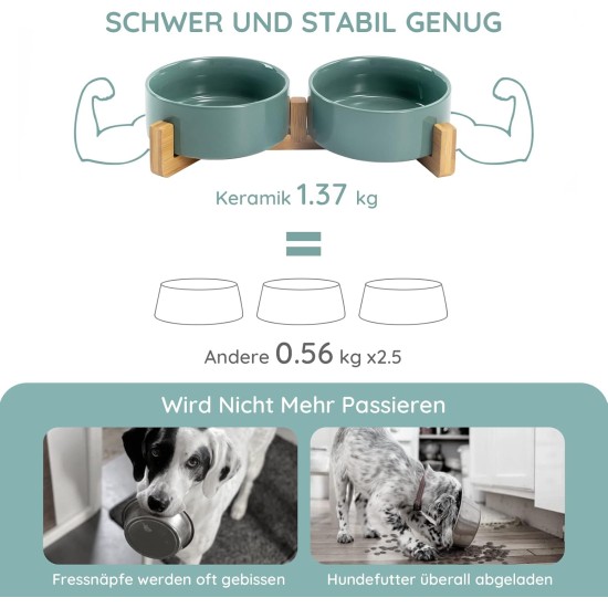 SPUNKYJUNKY Ceramic Double Dog Feeding Bowl with Bamboo Stand, for Cats and Dogs (400 ml, Grey 2) SPUNKYJUNKY Ceramic Double Dog Feeding Bowl with Bamboo Stand, for Cats and Dogs (400 ml, Grey 2)