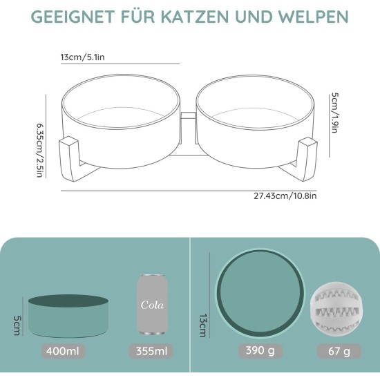SPUNKYJUNKY Ceramic Double Dog Feeding Bowl with Bamboo Stand, for Cats and Dogs (400 ml, Grey 2) SPUNKYJUNKY Ceramic Double Dog Feeding Bowl with Bamboo Stand, for Cats and Dogs (400 ml, Grey 2)