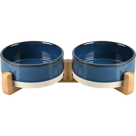 SPUNKYJUNKY Ceramic Double Dog Feeding Bowl with Bamboo Stand, for Cats and Dogs (400 ml, Grey 2) SPUNKYJUNKY Ceramic Double Dog Feeding Bowl with Bamboo Stand, for Cats and Dogs (400 ml, Grey 2)