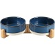 SPUNKYJUNKY Ceramic Double Dog Feeding Bowl with Bamboo Stand, for Cats and Dogs (400 ml, Grey 2) SPUNKYJUNKY Ceramic Double Dog Feeding Bowl with Bamboo Stand, for Cats and Dogs (400 ml, Grey 2)