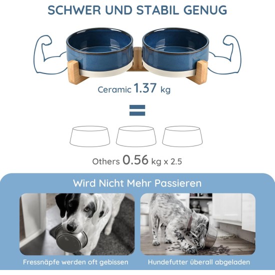 SPUNKYJUNKY Ceramic Double Dog Feeding Bowl with Bamboo Stand, for Cats and Dogs (400 ml, Grey 2) SPUNKYJUNKY Ceramic Double Dog Feeding Bowl with Bamboo Stand, for Cats and Dogs (400 ml, Grey 2)