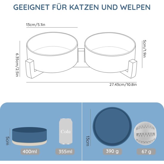 SPUNKYJUNKY Ceramic Double Dog Feeding Bowl with Bamboo Stand, for Cats and Dogs (400 ml, Grey 2) SPUNKYJUNKY Ceramic Double Dog Feeding Bowl with Bamboo Stand, for Cats and Dogs (400 ml, Grey 2)