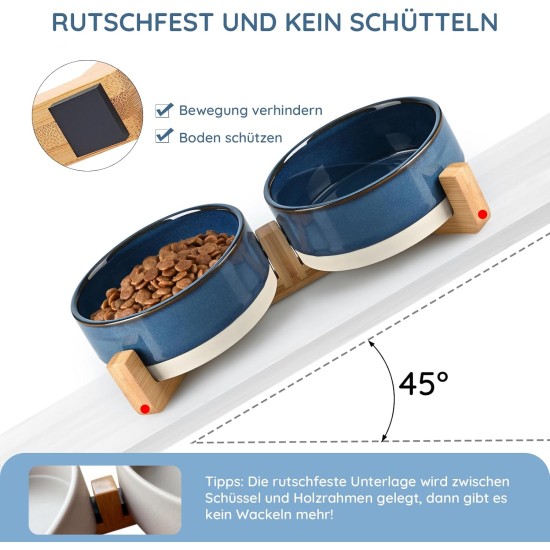 SPUNKYJUNKY Ceramic Double Dog Feeding Bowl with Bamboo Stand, for Cats and Dogs (400 ml, Grey 2) SPUNKYJUNKY Ceramic Double Dog Feeding Bowl with Bamboo Stand, for Cats and Dogs (400 ml, Grey 2)