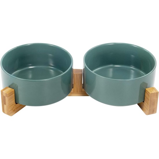 SPUNKYJUNKY Ceramic Double Dog Feeding Bowl with Bamboo Stand, for Cats and Dogs (400 ml, Grey 2) SPUNKYJUNKY Ceramic Double Dog Feeding Bowl with Bamboo Stand, for Cats and Dogs (400 ml, Grey 2)