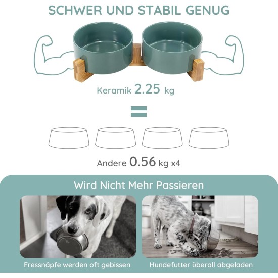 SPUNKYJUNKY Ceramic Double Dog Feeding Bowl with Bamboo Stand, for Cats and Dogs (400 ml, Grey 2) SPUNKYJUNKY Ceramic Double Dog Feeding Bowl with Bamboo Stand, for Cats and Dogs (400 ml, Grey 2)
