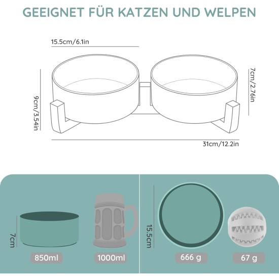 SPUNKYJUNKY Ceramic Double Dog Feeding Bowl with Bamboo Stand, for Cats and Dogs (400 ml, Grey 2) SPUNKYJUNKY Ceramic Double Dog Feeding Bowl with Bamboo Stand, for Cats and Dogs (400 ml, Grey 2)