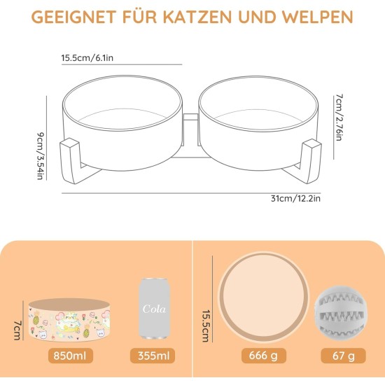 SPUNKYJUNKY Ceramic Double Dog Feeding Bowl with Bamboo Stand, for Cats and Dogs (400 ml, Grey 2) SPUNKYJUNKY Ceramic Double Dog Feeding Bowl with Bamboo Stand, for Cats and Dogs (400 ml, Grey 2)