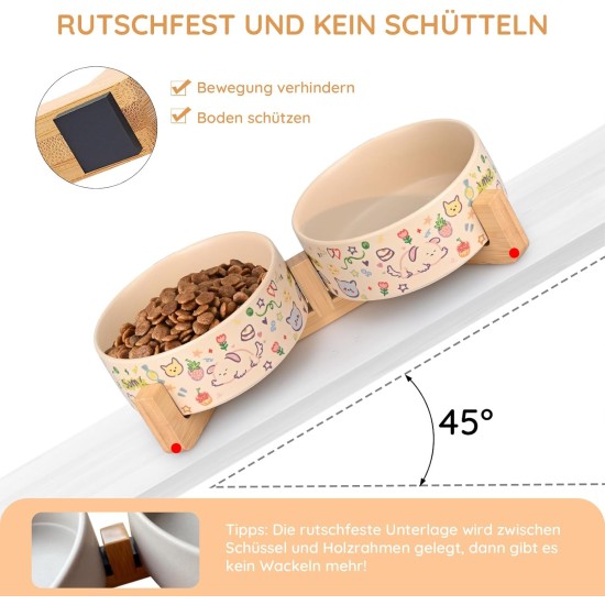 SPUNKYJUNKY Ceramic Double Dog Feeding Bowl with Bamboo Stand, for Cats and Dogs (400 ml, Grey 2) SPUNKYJUNKY Ceramic Double Dog Feeding Bowl with Bamboo Stand, for Cats and Dogs (400 ml, Grey 2)