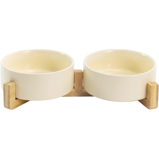 SPUNKYJUNKY Ceramic Double Dog Feeding Bowl with Bamboo Stand, for Cats and Dogs (400 ml, Grey 2) SPUNKYJUNKY Ceramic Double Dog Feeding Bowl with Bamboo Stand, for Cats and Dogs (400 ml, Grey 2)