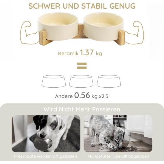 SPUNKYJUNKY Ceramic Double Dog Feeding Bowl with Bamboo Stand, for Cats and Dogs (400 ml, Grey 2) SPUNKYJUNKY Ceramic Double Dog Feeding Bowl with Bamboo Stand, for Cats and Dogs (400 ml, Grey 2)