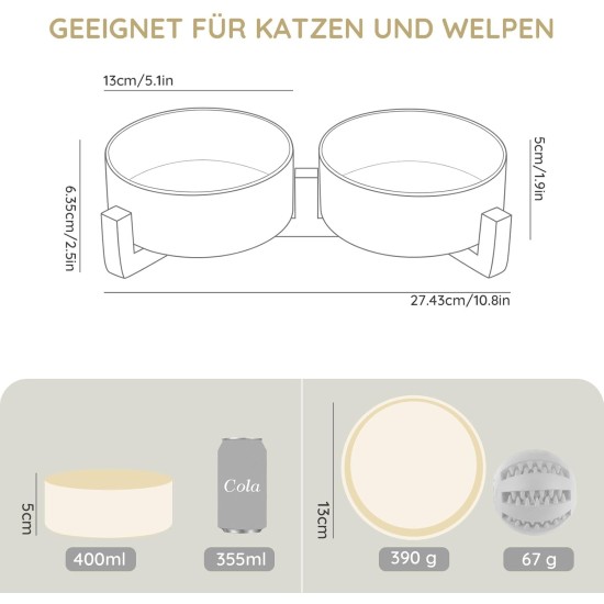 SPUNKYJUNKY Ceramic Double Dog Feeding Bowl with Bamboo Stand, for Cats and Dogs (400 ml, Grey 2) SPUNKYJUNKY Ceramic Double Dog Feeding Bowl with Bamboo Stand, for Cats and Dogs (400 ml, Grey 2)