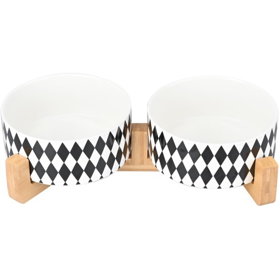 SPUNKYJUNKY Ceramic Double Dog Feeding Bowl with Bamboo Stand, for Cats and Dogs (400 ml, Grey 2) SPUNKYJUNKY Ceramic Double Dog Feeding Bowl with Bamboo Stand, for Cats and Dogs (400 ml, Grey 2)