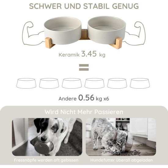 SPUNKYJUNKY Ceramic Double Dog Feeding Bowl with Bamboo Stand, for Cats and Dogs (400 ml, Grey 2) SPUNKYJUNKY Ceramic Double Dog Feeding Bowl with Bamboo Stand, for Cats and Dogs (400 ml, Grey 2)