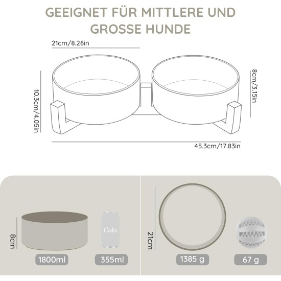 SPUNKYJUNKY Ceramic Double Dog Feeding Bowl with Bamboo Stand, for Cats and Dogs (400 ml, Grey 2) SPUNKYJUNKY Ceramic Double Dog Feeding Bowl with Bamboo Stand, for Cats and Dogs (400 ml, Grey 2)