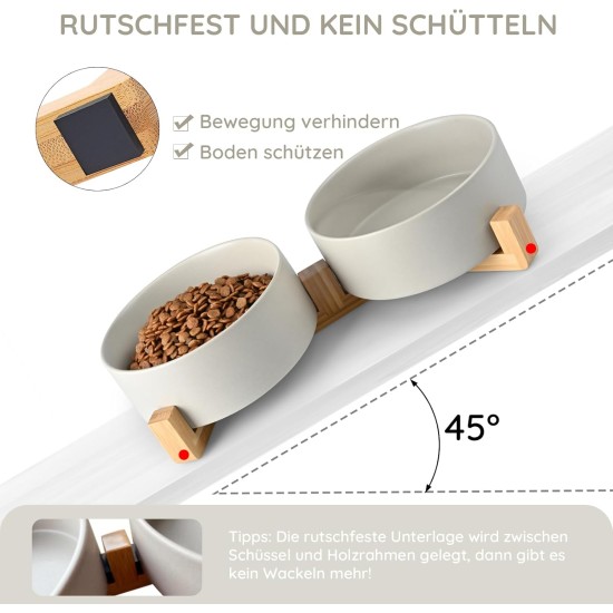 SPUNKYJUNKY Ceramic Double Dog Feeding Bowl with Bamboo Stand, for Cats and Dogs (400 ml, Grey 2) SPUNKYJUNKY Ceramic Double Dog Feeding Bowl with Bamboo Stand, for Cats and Dogs (400 ml, Grey 2)