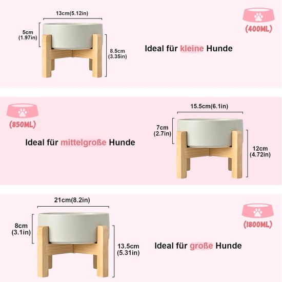 SPUNKYJUNKY Ceramic Raised Dog Bowl Set with Bamboo Stand for Cats and Dogs (850 ml, Grey) SPUNKYJUNKY Ceramic Raised Dog Bowl Set with Bamboo Stand for Cats and Dogs (850 ml, Grey)