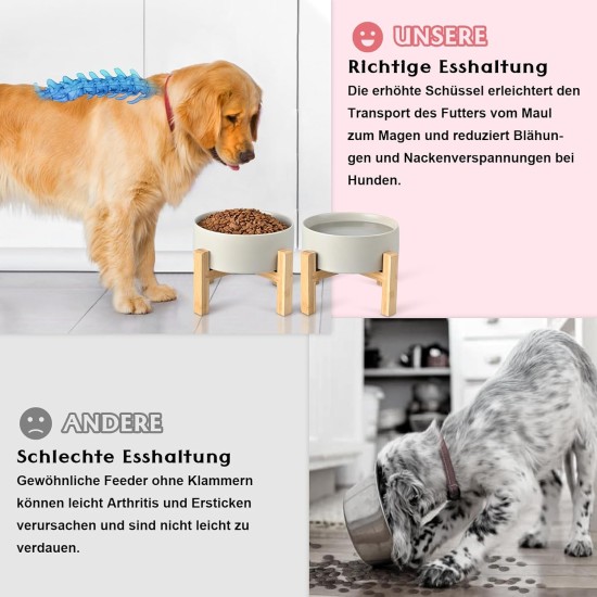 SPUNKYJUNKY Ceramic Raised Dog Bowl Set with Bamboo Stand for Cats and Dogs (850 ml, Grey) SPUNKYJUNKY Ceramic Raised Dog Bowl Set with Bamboo Stand for Cats and Dogs (850 ml, Grey)