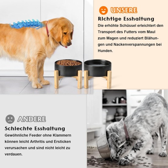 SPUNKYJUNKY Ceramic Raised Dog Bowl Set with Bamboo Stand for Cats and Dogs (850 ml, Grey) SPUNKYJUNKY Ceramic Raised Dog Bowl Set with Bamboo Stand for Cats and Dogs (850 ml, Grey)
