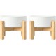SPUNKYJUNKY Ceramic Raised Dog Bowl Set with Bamboo Stand for Cats and Dogs (850 ml, Grey)