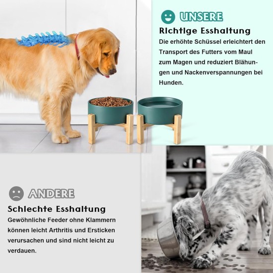 SPUNKYJUNKY Ceramic Raised Dog Bowl Set with Bamboo Stand for Cats and Dogs (850 ml, Grey) SPUNKYJUNKY Ceramic Raised Dog Bowl Set with Bamboo Stand for Cats and Dogs (850 ml, Grey)