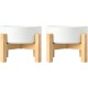 SPUNKYJUNKY Ceramic Raised Dog Bowl Set with Bamboo Stand for Cats and Dogs (850 ml, Grey)
