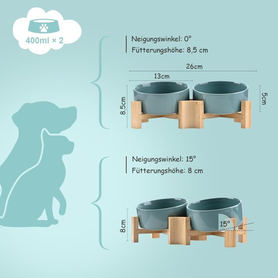 SPUNKYJUNKY Tilting Dog Bowl Ceramic Double Dog Feeding Bowl with Bamboo Stand 0° and 15° Tilt Angle for Pets Cats and Puppies Large Face Dog (850 ml, Grey × 2) SPUNKYJUNKY Tilting Dog Bowl Ceramic Double Dog Feeding Bowl with Bamboo Stand 0° and 15° Tilt Angle for Pets Cats and Puppies Large Face Dog (850 ml, Grey × 2)