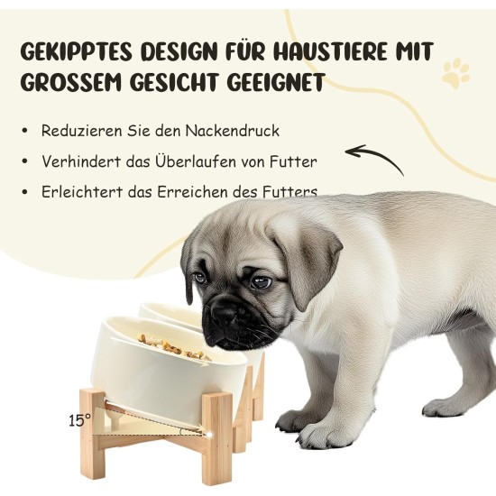 SPUNKYJUNKY Tilting Dog Bowl Ceramic Double Dog Feeding Bowl with Bamboo Stand 0° and 15° Tilt Angle for Pets Cats and Puppies Large Face Dog (850 ml, Grey × 2) SPUNKYJUNKY Tilting Dog Bowl Ceramic Double Dog Feeding Bowl with Bamboo Stand 0° and 15° Tilt Angle for Pets Cats and Puppies Large Face Dog (850 ml, Grey × 2)