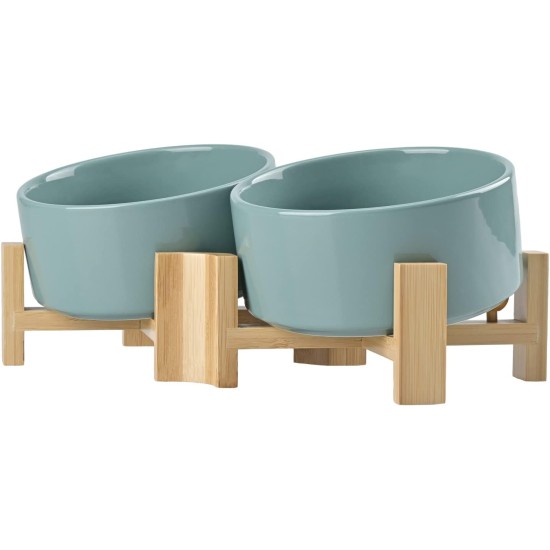 SPUNKYJUNKY Tilting Dog Bowl Ceramic Double Dog Feeding Bowl with Bamboo Stand 0° and 15° Tilt Angle for Pets Cats and Puppies Large Face Dog (850 ml, Grey × 2) SPUNKYJUNKY Tilting Dog Bowl Ceramic Double Dog Feeding Bowl with Bamboo Stand 0° and 15° Tilt Angle for Pets Cats and Puppies Large Face Dog (850 ml, Grey × 2)