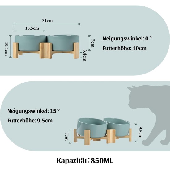 SPUNKYJUNKY Tilting Dog Bowl Ceramic Double Dog Feeding Bowl with Bamboo Stand 0° and 15° Tilt Angle for Pets Cats and Puppies Large Face Dog (850 ml, Grey × 2) SPUNKYJUNKY Tilting Dog Bowl Ceramic Double Dog Feeding Bowl with Bamboo Stand 0° and 15° Tilt Angle for Pets Cats and Puppies Large Face Dog (850 ml, Grey × 2)