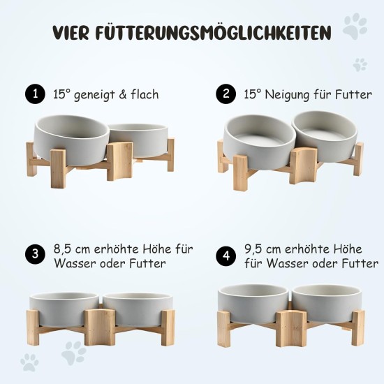 SPUNKYJUNKY Tilting Dog Bowl Ceramic Double Dog Feeding Bowl with Bamboo Stand 0° and 15° Tilt Angle for Pets Cats and Puppies Large Face Dog (850 ml, Grey × 2) SPUNKYJUNKY Tilting Dog Bowl Ceramic Double Dog Feeding Bowl with Bamboo Stand 0° and 15° Tilt Angle for Pets Cats and Puppies Large Face Dog (850 ml, Grey × 2)