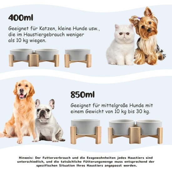 SPUNKYJUNKY Tilting Dog Bowl Ceramic Double Dog Feeding Bowl with Bamboo Stand 0° and 15° Tilt Angle for Pets Cats and Puppies Large Face Dog (850 ml, Grey × 2) SPUNKYJUNKY Tilting Dog Bowl Ceramic Double Dog Feeding Bowl with Bamboo Stand 0° and 15° Tilt Angle for Pets Cats and Puppies Large Face Dog (850 ml, Grey × 2)