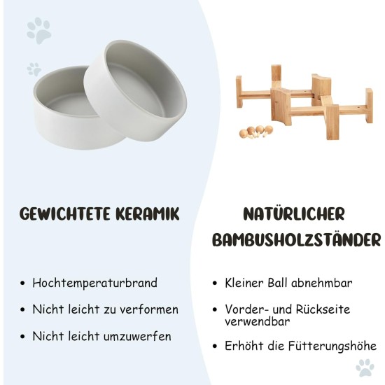 SPUNKYJUNKY Tilting Dog Bowl Ceramic Double Dog Feeding Bowl with Bamboo Stand 0° and 15° Tilt Angle for Pets Cats and Puppies Large Face Dog (850 ml, Grey × 2) SPUNKYJUNKY Tilting Dog Bowl Ceramic Double Dog Feeding Bowl with Bamboo Stand 0° and 15° Tilt Angle for Pets Cats and Puppies Large Face Dog (850 ml, Grey × 2)