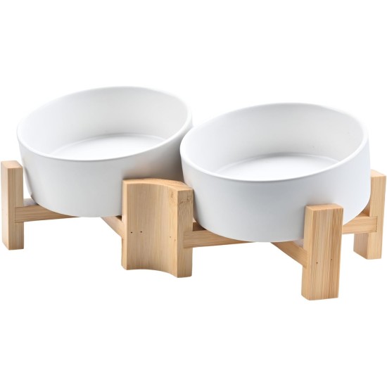 SPUNKYJUNKY Tilting Dog Bowl Ceramic Double Dog Feeding Bowl with Bamboo Stand 0° and 15° Tilt Angle for Pets Cats and Puppies Large Face Dog (850 ml, Grey × 2) SPUNKYJUNKY Tilting Dog Bowl Ceramic Double Dog Feeding Bowl with Bamboo Stand 0° and 15° Tilt Angle for Pets Cats and Puppies Large Face Dog (850 ml, Grey × 2)