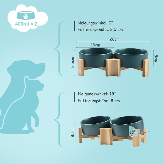 SPUNKYJUNKY Tilting Dog Bowl Ceramic Double Dog Feeding Bowl with Bamboo Stand 0° and 15° Tilt Angle for Pets Cats and Puppies Large Face Dog (850 ml, Grey × 2) SPUNKYJUNKY Tilting Dog Bowl Ceramic Double Dog Feeding Bowl with Bamboo Stand 0° and 15° Tilt Angle for Pets Cats and Puppies Large Face Dog (850 ml, Grey × 2)