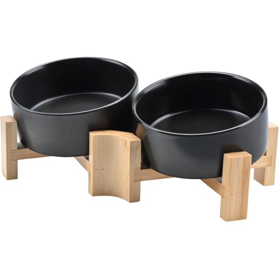 SPUNKYJUNKY Tilting Dog Bowl Ceramic Double Dog Feeding Bowl with Bamboo Stand 0° and 15° Tilt Angle for Pets Cats and Puppies Large Face Dog (850 ml, Grey × 2) SPUNKYJUNKY Tilting Dog Bowl Ceramic Double Dog Feeding Bowl with Bamboo Stand 0° and 15° Tilt Angle for Pets Cats and Puppies Large Face Dog (850 ml, Grey × 2)