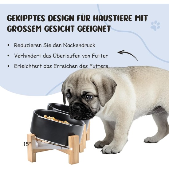 SPUNKYJUNKY Tilting Dog Bowl Ceramic Double Dog Feeding Bowl with Bamboo Stand 0° and 15° Tilt Angle for Pets Cats and Puppies Large Face Dog (850 ml, Grey × 2) SPUNKYJUNKY Tilting Dog Bowl Ceramic Double Dog Feeding Bowl with Bamboo Stand 0° and 15° Tilt Angle for Pets Cats and Puppies Large Face Dog (850 ml, Grey × 2)