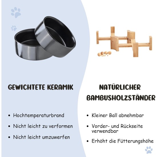 SPUNKYJUNKY Tilting Dog Bowl Ceramic Double Dog Feeding Bowl with Bamboo Stand 0° and 15° Tilt Angle for Pets Cats and Puppies Large Face Dog (850 ml, Grey × 2) SPUNKYJUNKY Tilting Dog Bowl Ceramic Double Dog Feeding Bowl with Bamboo Stand 0° and 15° Tilt Angle for Pets Cats and Puppies Large Face Dog (850 ml, Grey × 2)