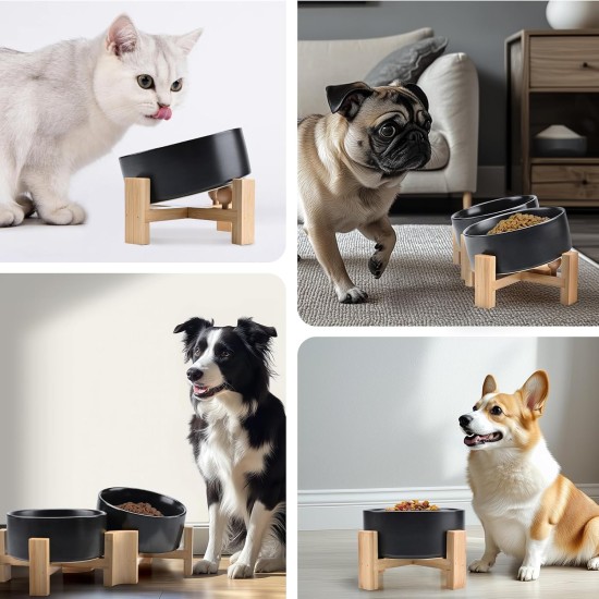 SPUNKYJUNKY Tilting Dog Bowl Ceramic Double Dog Feeding Bowl with Bamboo Stand 0° and 15° Tilt Angle for Pets Cats and Puppies Large Face Dog (850 ml, Grey × 2) SPUNKYJUNKY Tilting Dog Bowl Ceramic Double Dog Feeding Bowl with Bamboo Stand 0° and 15° Tilt Angle for Pets Cats and Puppies Large Face Dog (850 ml, Grey × 2)