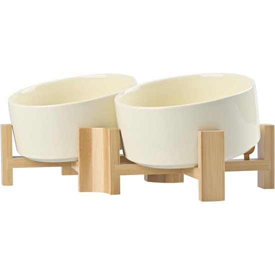SPUNKYJUNKY Tilting Dog Bowl Ceramic Double Dog Feeding Bowl with Bamboo Stand 0° and 15° Tilt Angle for Pets Cats and Puppies Large Face Dog (850 ml, Grey × 2) SPUNKYJUNKY Tilting Dog Bowl Ceramic Double Dog Feeding Bowl with Bamboo Stand 0° and 15° Tilt Angle for Pets Cats and Puppies Large Face Dog (850 ml, Grey × 2)
